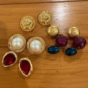 Vintage Gold-Tone 80s Statement Earring Lot – 4 Pairs Mixed Styles
